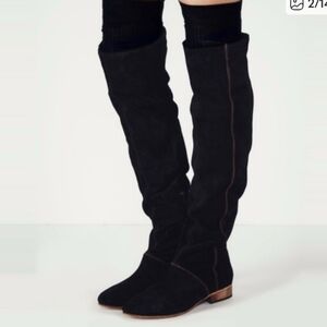 Free People Granduer Black Suede Knee-High Boots
